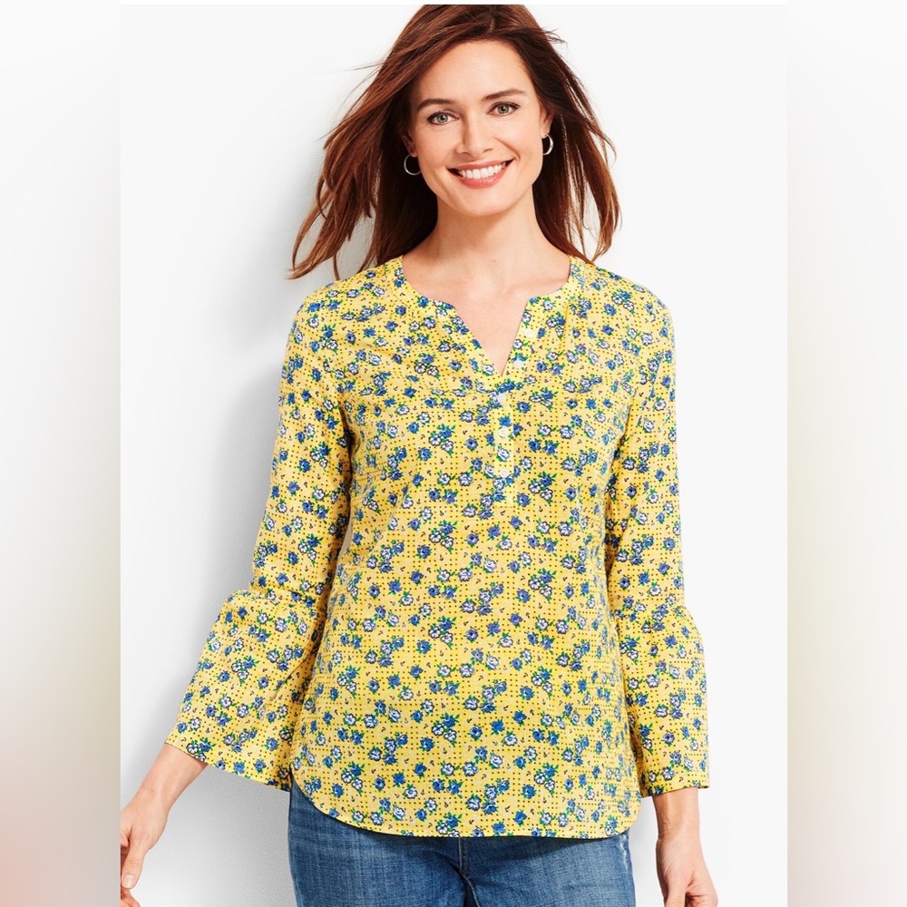 Talbots Flounce Sleeve Floral bandanna print blouse size small